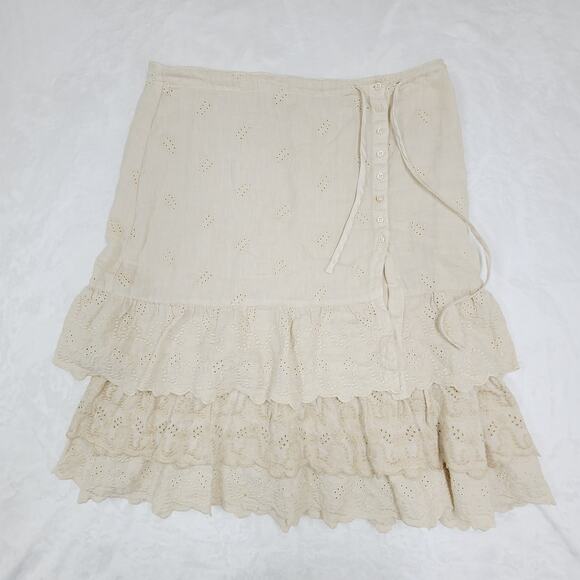 no brand Dresses & Skirts - Vintage Eyelet Cotton Skirt Italy 42 Cream Lace Cottagecore Romantic Boho